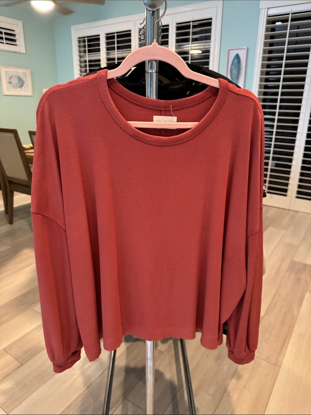 Lou & Grey Ribbed Long Sleeve Boxy Top in Rust
